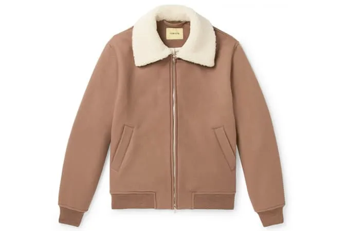 De bonne facture shearling-trimmed brushed-wool bomber jacket