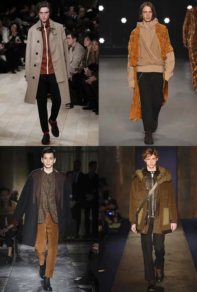 Earth tones trên aw16 menswear runways bao gồm burberry, topman design, boglioli và coach