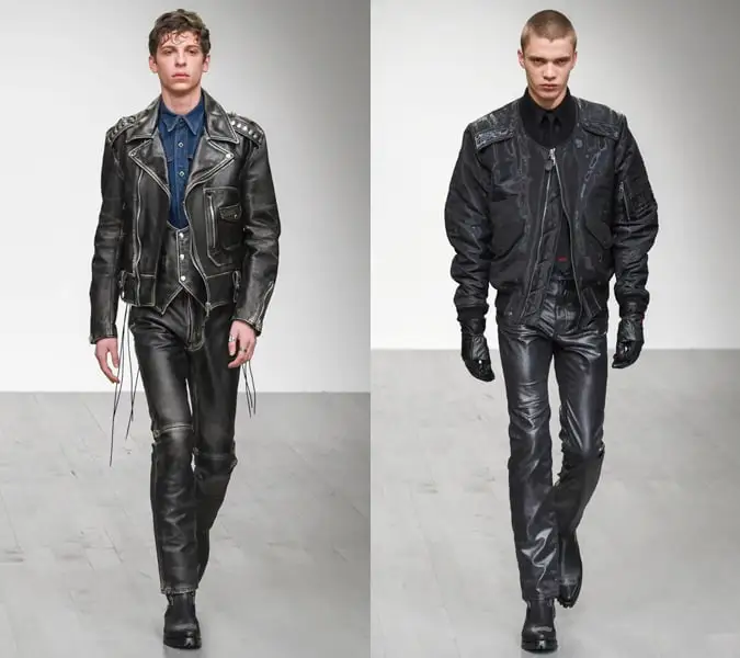 Quần da và áo khoác dành cho nam giới trên đường băng tuần lễ thời trang london aw18