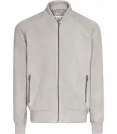 Reiss trill suede bomber jacket stone