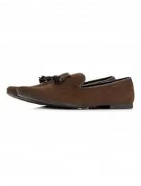 Topman brown suede tassle loafers