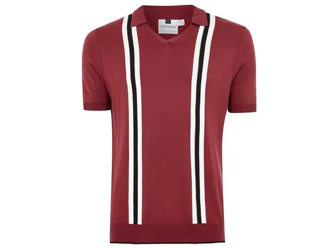 Topman red revere sọc ngắn tay áo dệt kim polo