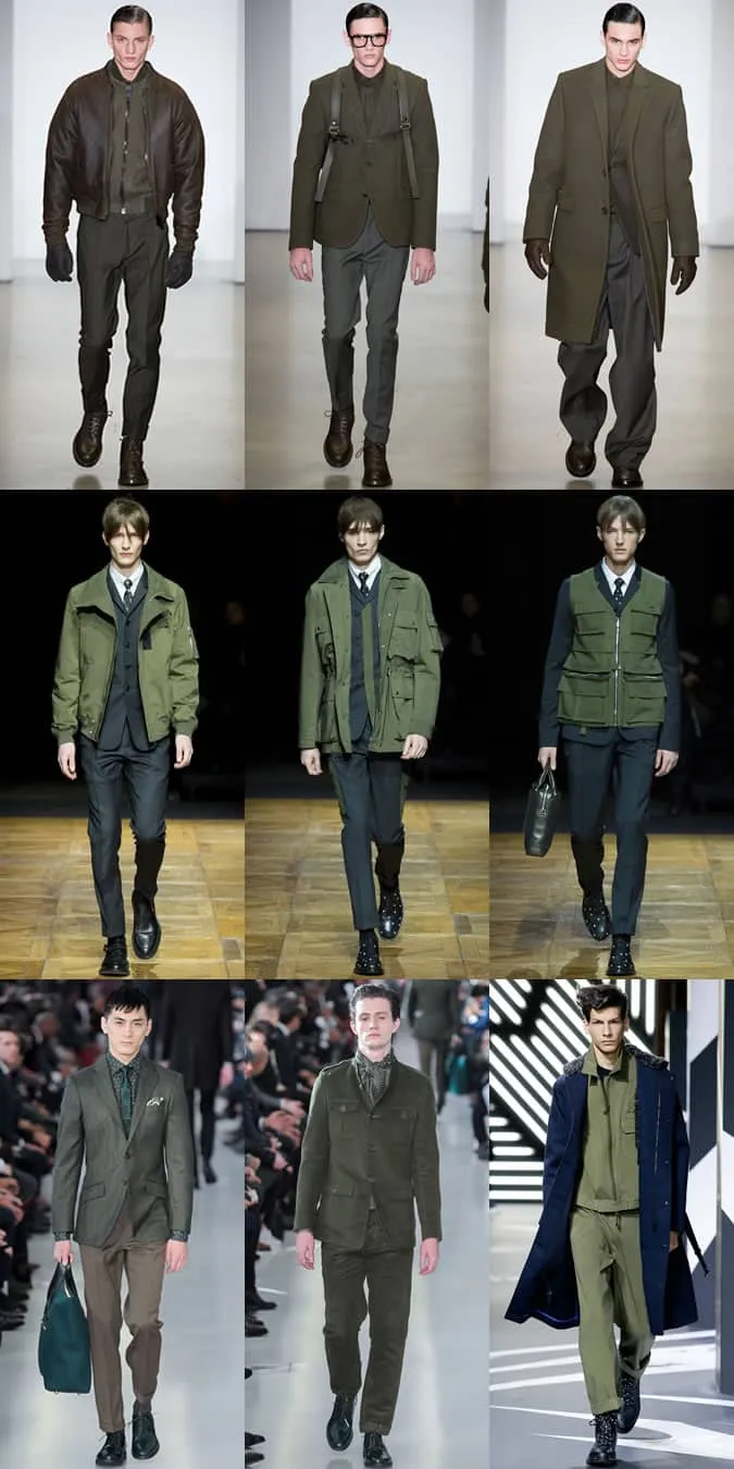 Kaki và xanh ô liu trên đường băng aw14 menswear