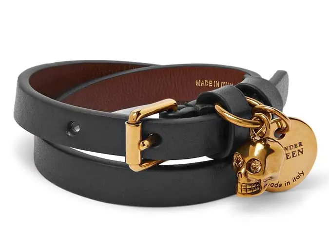 Alexander mcqueen leather and gold-tone wrap bracelet