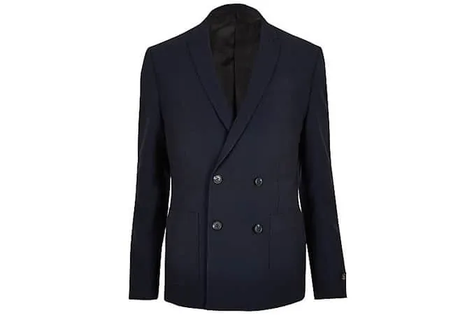 River island navy double breasted skinny jacket