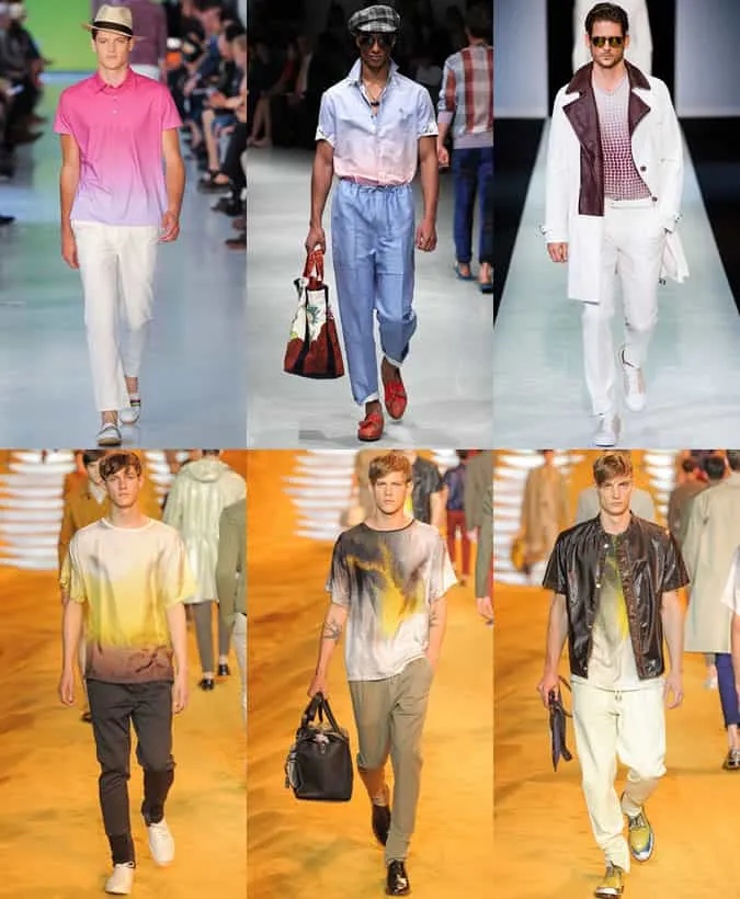 Quần áo nam buộc dây và nhuộm màu ombre trên đường băng ss14 menswear tại richard james, vivienne westwood, giorgio armani và fendi