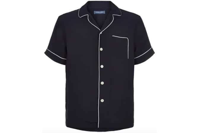 Pajama collar shirt short sleeve / navy blue