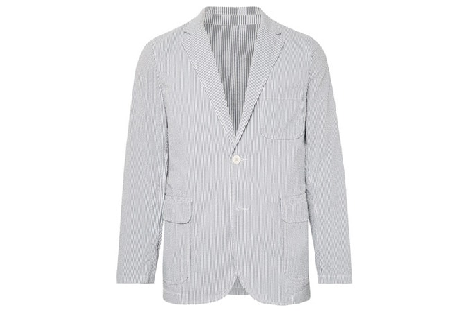 BEAMS PLUS Blue Slim-Fit Áo khoác kẻ sọc không có cấu trúc