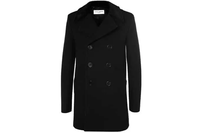 Saint laurent slim-fit velvet trimmed peacoat