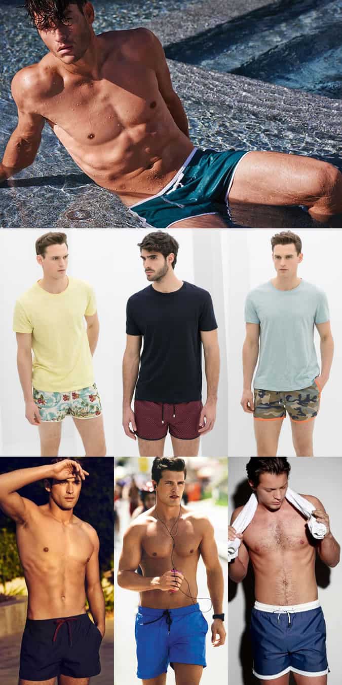 Sách nhìn về quần short bơi bằng nylon cắt xén của nam giới