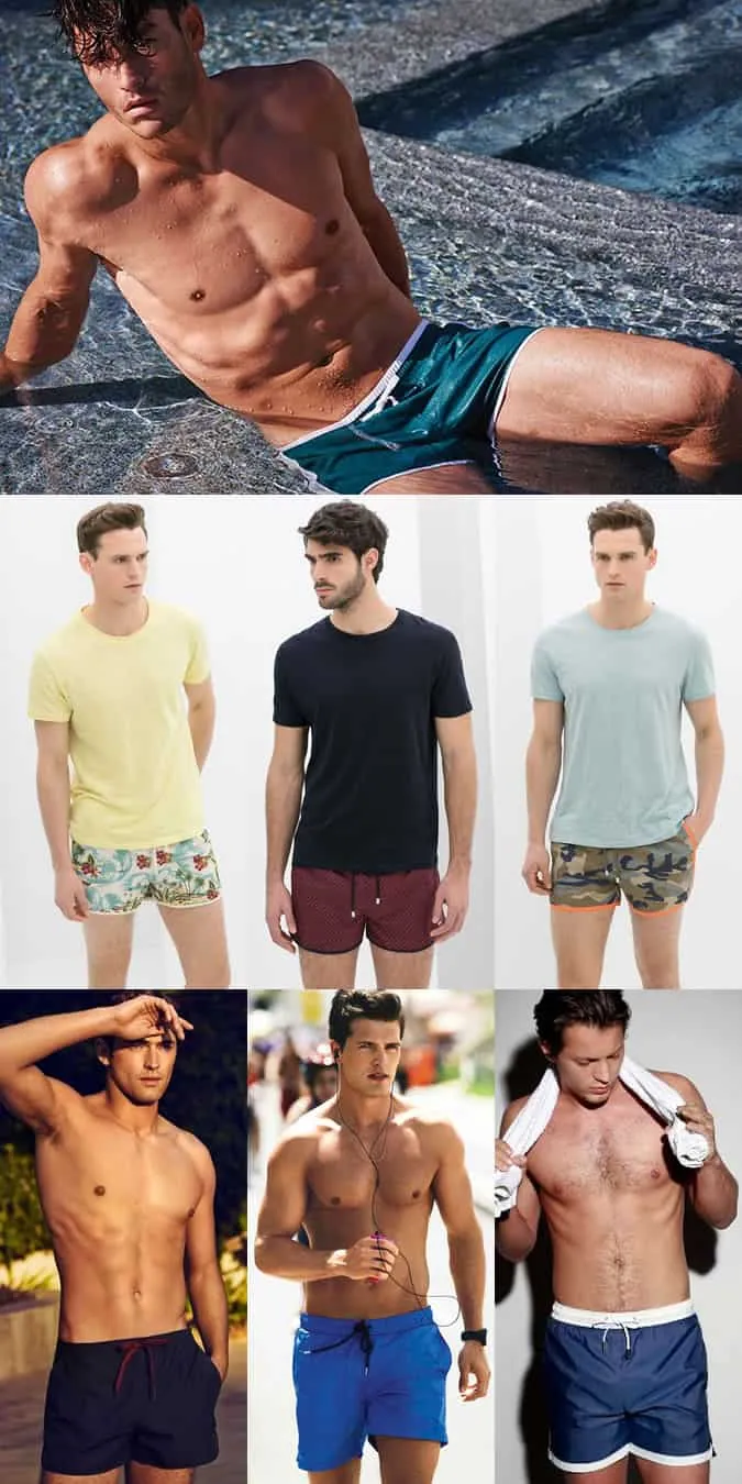 Sách nhìn về quần short bơi bằng nylon cắt xén của nam giới