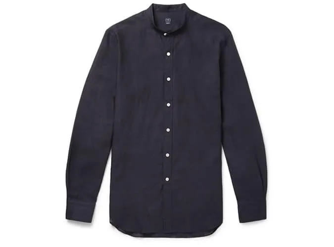 Beams f grandad-collar linen shirt