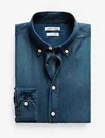 He by mango áo sơ mi denim màu tối ôm vừa vặn