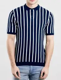 Áo thun polo sọc xanh dệt kim topman