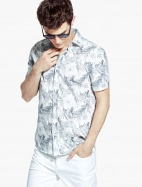 He by mango áo sơ mi in hình ngắn tay ôm vừa vặn