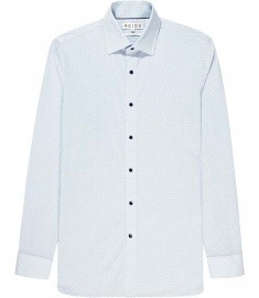 Reiss trent slim fit áo sơ mi chấm bi lớn màu xanh lam nhạt