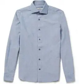 Boglioli áo sơ mi cotton-chambray được giặt là mỏng vừa vặn