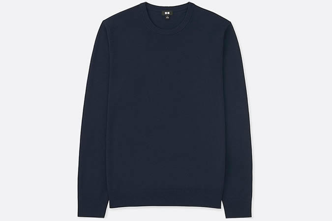 Uniqlo men extra fine merino crew neck dài cổ lông jumper