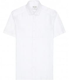Reiss drone linen áo sơ mi ngắn tay màu trắng