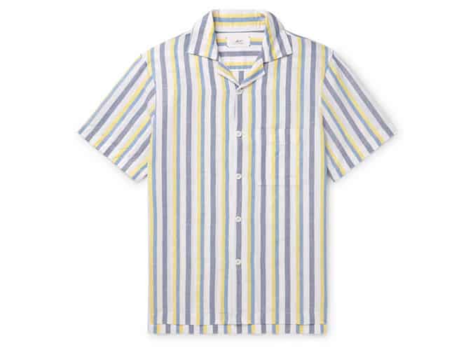 Mr p. Camp-collar sọc và áo sơ mi pha cotton