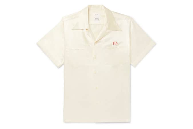 Visvim camp-collar logo-in cotton-blend satin-twill áo sơ mi