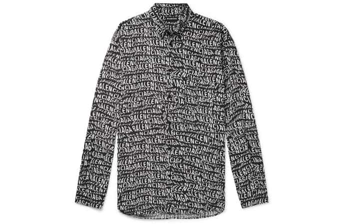 Balenciaga cổ áo quá khổ-xuống cổ áo có in logo-áo sơ mi dệt in