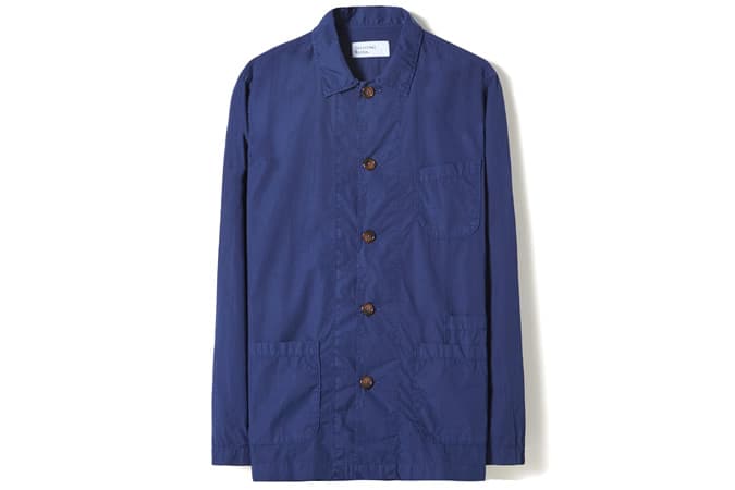 Universal works bakers overshirt trong blueprint poplin