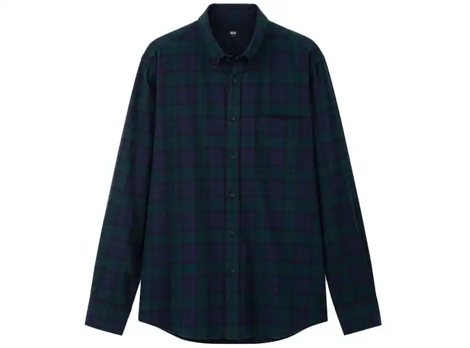 Uniqlo men flannel phù hợp thường xuyên kiểm tra áo sơ mi nút xuống collar