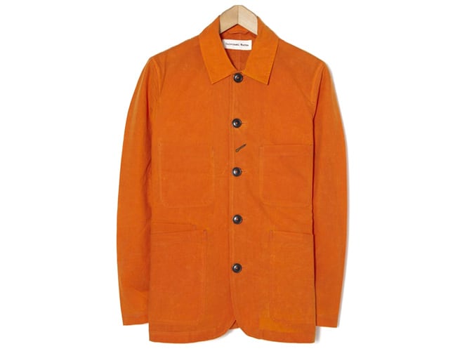 Universal works bakers jacket in orange scottish wax cotton