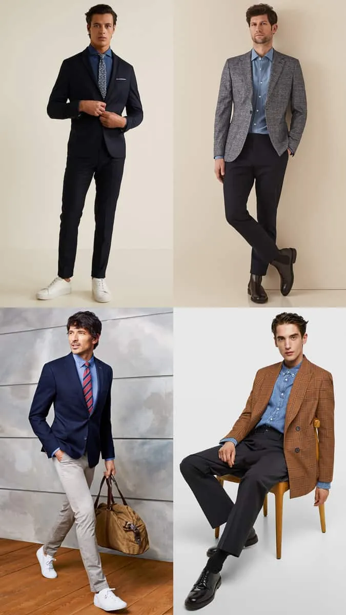 Cách mặc áo sơ mi denim với suit