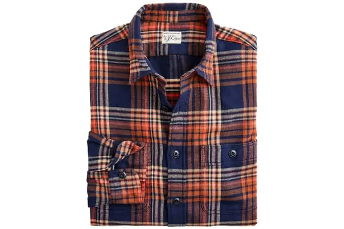 Áo sơ mi flannel mỏng vừa phải với kẻ sọc màu cam