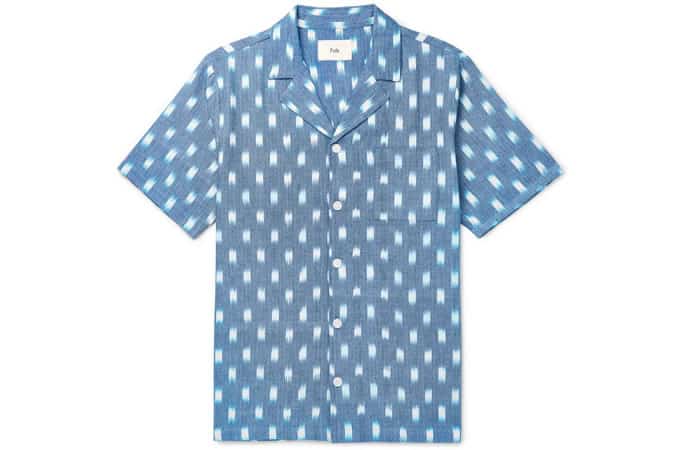 Áo sơ mi oxford cotton cổ trụ in hình folk