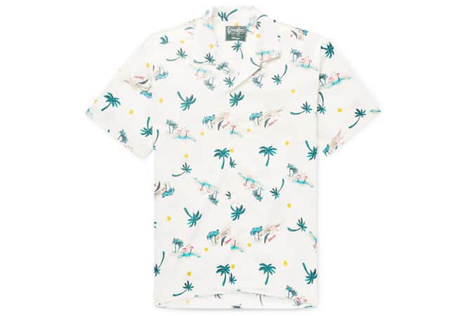 Gitman vintage áo sơ mi cổ trụ in cotton pha trộn