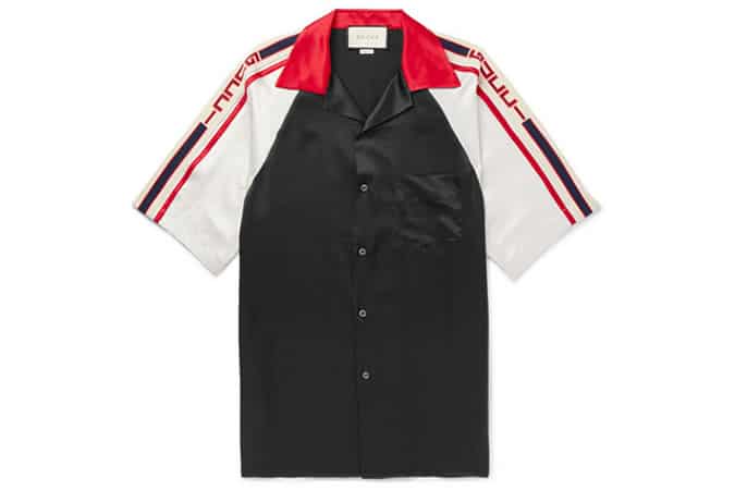 Gucci áo sơ mi vải satin có cổ cắt lỗ cắm trại gucci