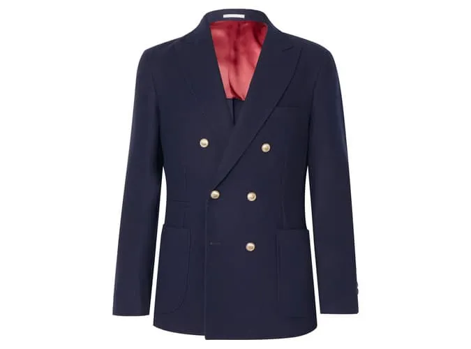 Brunello cucinelli navy blazer hai dây có cấu trúc và len không cấu trúc