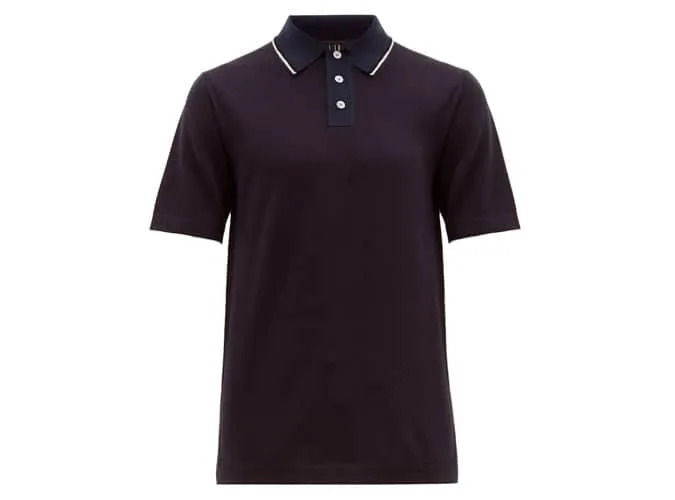 Dunhill áo sơ mi thun cotton có cổ thắt nơ