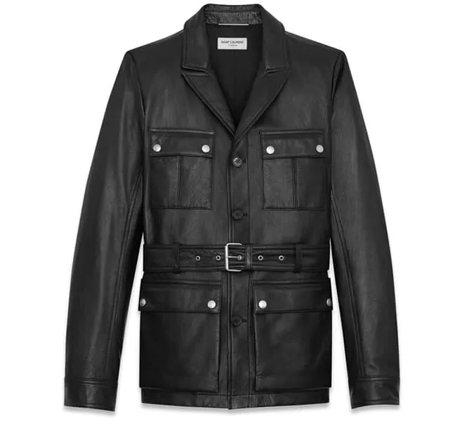 Saint laurent saharienne jacket trong da đen