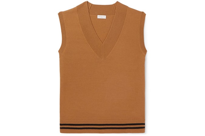 Dries van noten áo len nam len merino sọc
