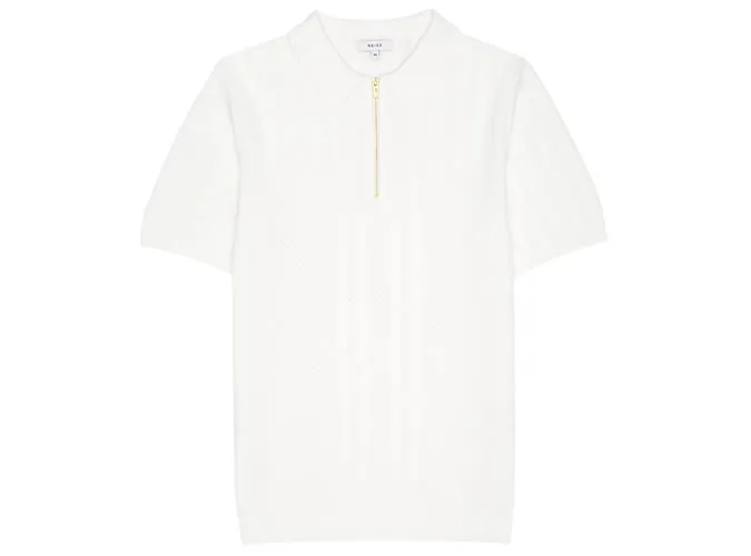 Reddington zip detail polo shirt ecru, áo thun polo dệt kim