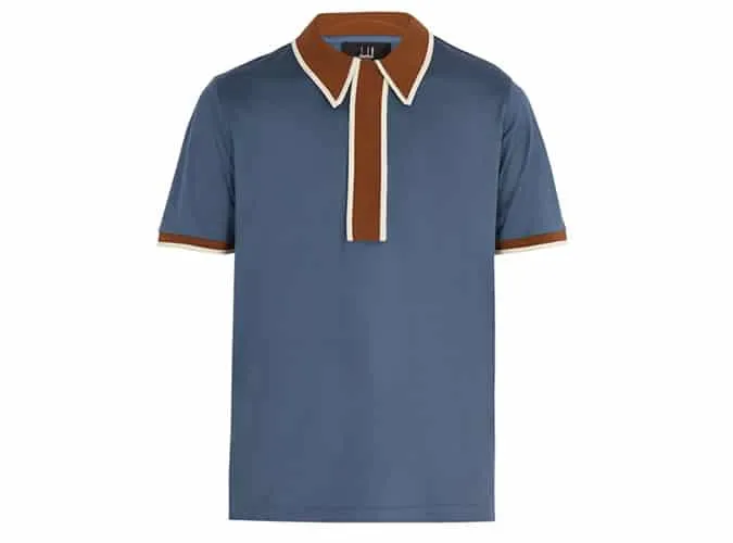 Dunhill contrast-panel cotton polo shirt, áo thun polo dệt kim