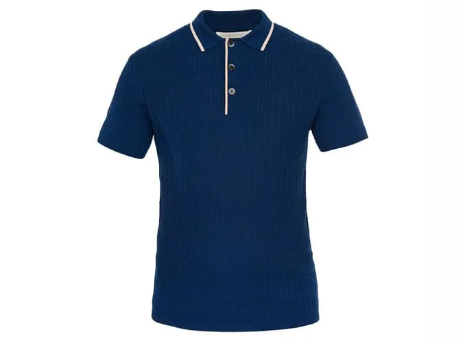 50s inspired navy textured polo, áo thun polo dệt kim