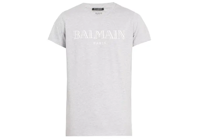 Áo thun cotton in logo balmain