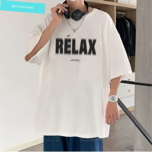 Áo thun Unisex in chữ Relax hiệu ứng mờ, áo phông Unisex tay lỡ form rộng, áo thun Unisex vải cotton JTeeMan JT21 Trắng 3