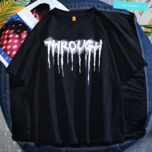 Áo thun Unisex in chữ Through cá tính, áo phông Unisex tay lỡ form rộng, áo thun Unisex vải cotton JTeeMan JT22 Đen