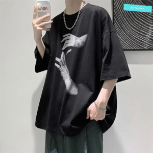 Áo thun Unisex tay lỡ form rộng in 2 bàn tay, áo phông Unisex cá tính, áo thun Unisex vải cotton cao cấp JTeeMan JT26 Đen 2
