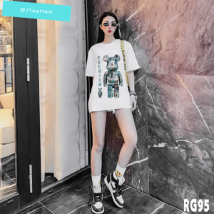 Áo thun Unisex tay lỡ form rộng in Hình BearBrick đẹp, áo phông Unisex nam nữ, áo thun Unisex vải cotton JTeeMan JT19 Trắng 3