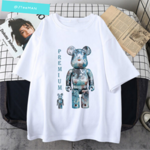 Áo thun Unisex tay lỡ form rộng in Hình BearBrick đẹp, áo phông Unisex nam nữ, áo thun Unisex vải cotton JTeeMan JT19 Trắng