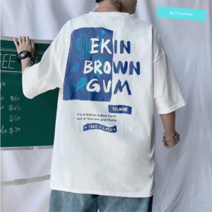 Áo thun Unisex tay lỡ form rộng in chữ EKIN BROWN GVM, áo phông Unisex cá tính, áo thun Unisex vải cotton JTeeMan JT17 Trắng 4