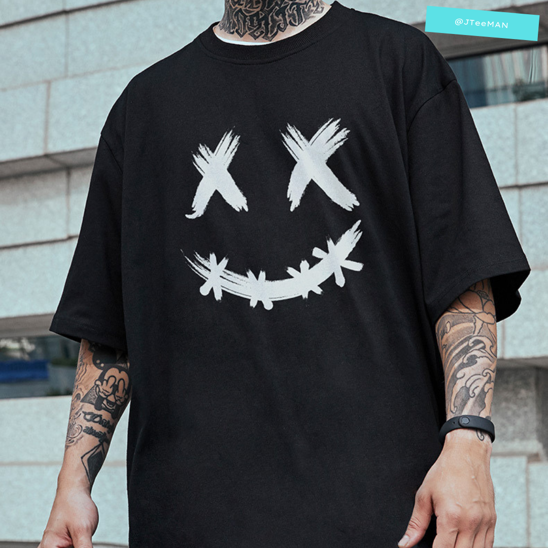 Áo thun unisex tay lỡ form rộng in họa tiết miệng cười jteeman, áo thun unisex phong cách cá tính vải cotton jt25 đen 1 Áo thun unisex tay lỡ form rộng in họa tiết miệng cười jteeman, áo thun unisex phong cách cá tính vải cotton jt25 đen 1