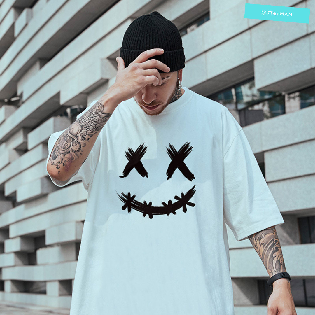 Áo thun unisex tay lỡ form rộng in họa tiết miệng cười jteeman, áo thun unisex phong cách cá tính vải cotton jt25 trắng 1 Áo thun unisex tay lỡ form rộng in họa tiết miệng cười jteeman, áo thun unisex phong cách cá tính vải cotton jt25 trắng 1